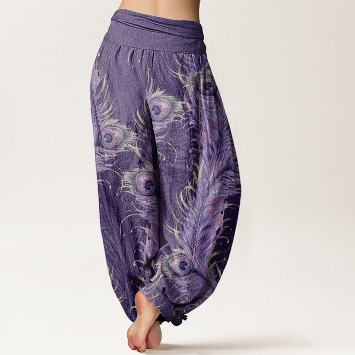 Pantalon sarouel taille élastique pour femme en pur coton avec motif phénix brillant et Buddha Stones - image 9