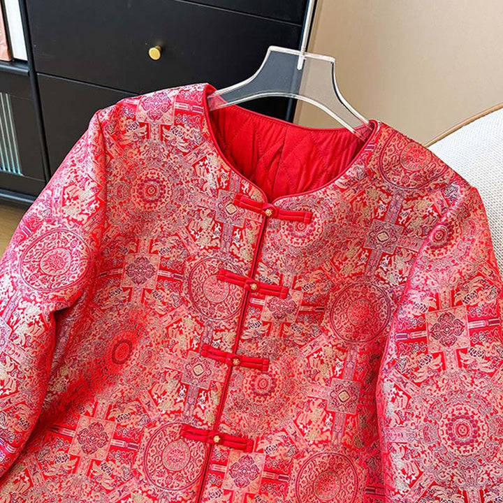 Veste en coton à manches longues et poches pour femme Buddha Stones, motif floral symétrique en jacquard - image 3