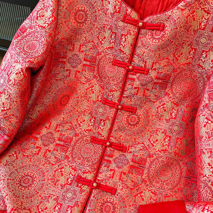 Veste à manches longues pour femme Buddha Stones, motif floral symétrique jacquard, avec poches - image 7