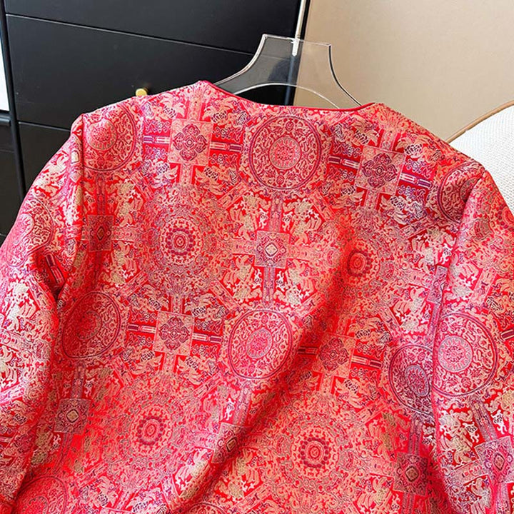 Veste en coton à manches longues et poches pour femme Buddha Stones, motif floral symétrique en jacquard - image 4