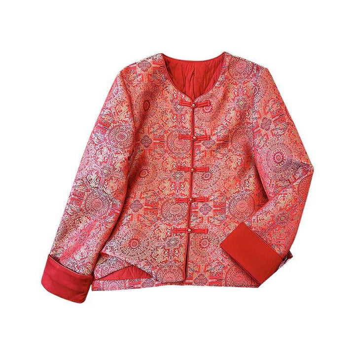 Veste à manches longues pour femme Buddha Stones, motif floral symétrique jacquard, avec poches - image 13