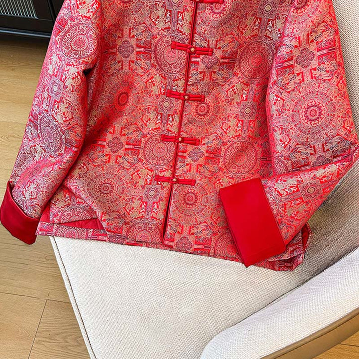 Veste en coton à manches longues et poches pour femme Buddha Stones, motif floral symétrique en jacquard - image 8