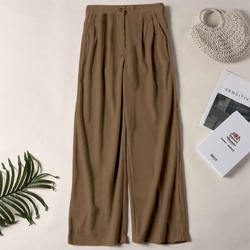 Pantalon droit décontracté en velours côtelé Buddha Stones pour femme avec poches - DarkGoldenrod - US14，UK/AU18，EU46 (2XL) - image 0