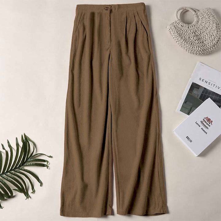 Pantalon droit décontracté en velours côtelé Buddha Stones pour femme avec poches - DarkGoldenrod - US14，UK/AU18，EU46 (2XL) - image 0