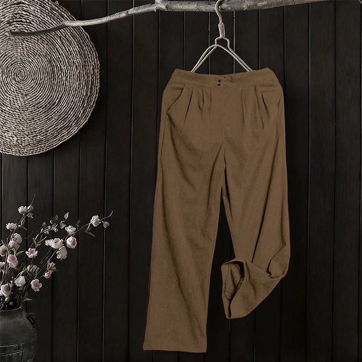 Pantalon droit décontracté en velours côtelé Buddha Stones pour femme avec poches - image 3