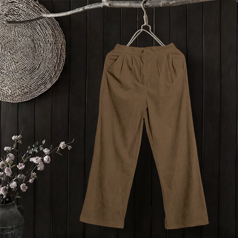 Pantalon droit décontracté en velours côtelé Buddha Stones pour femme avec poches - image 3