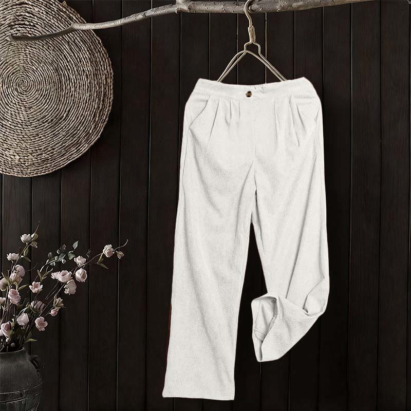 Pantalon droit décontracté en velours côtelé Buddha Stones pour femme avec poches - image 13