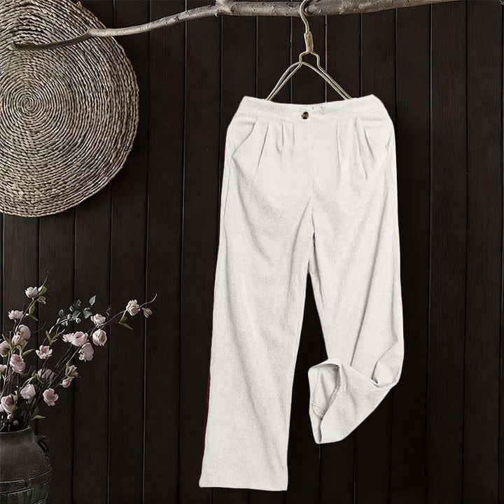 Pantalon droit décontracté en velours côtelé Buddha Stones pour femme avec poches - image 13