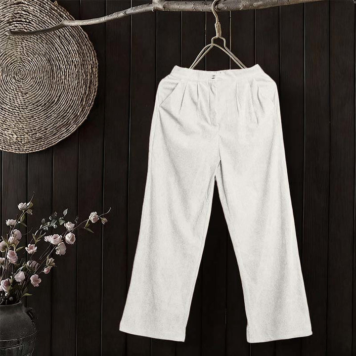 Pantalon droit décontracté en velours côtelé Buddha Stones pour femme avec poches - image 17