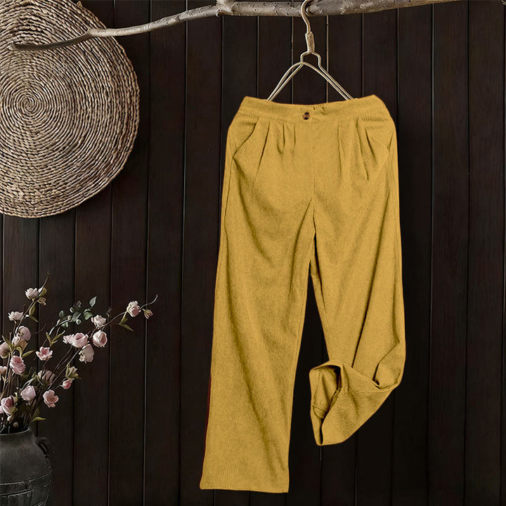 Pantalon droit décontracté en velours côtelé Buddha Stones pour femme avec poches - image 23