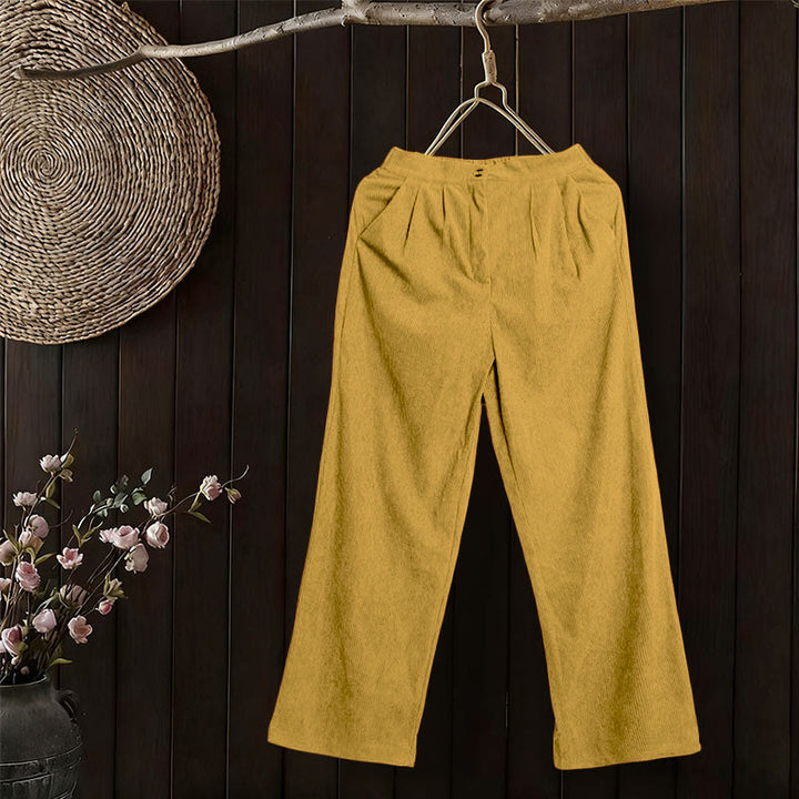 Pantalon droit décontracté en velours côtelé Buddha Stones pour femme avec poches - image 19