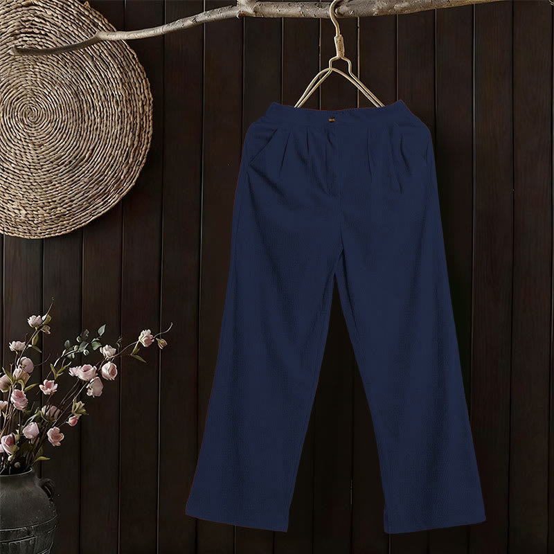 Pantalon droit décontracté en velours côtelé Buddha Stones pour femme avec poches - image 23