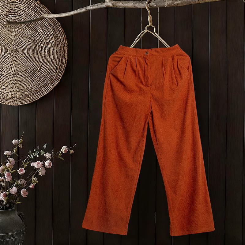 Pantalon droit décontracté en velours côtelé Buddha Stones pour femme avec poches - image 38