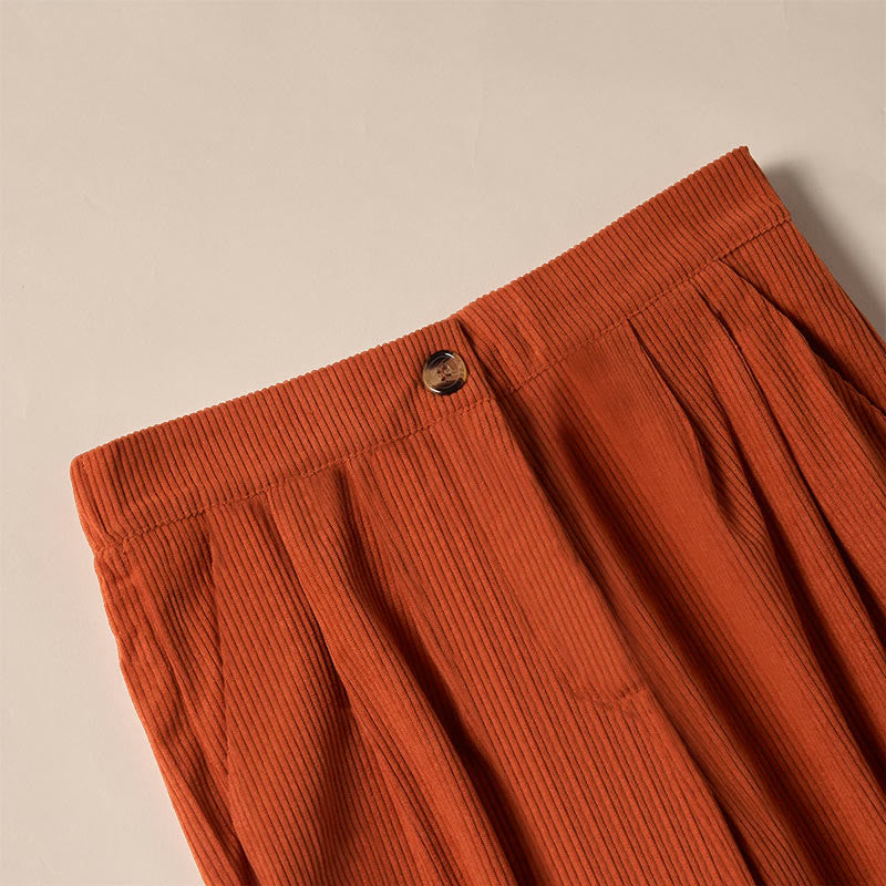 Pantalon droit décontracté en velours côtelé Buddha Stones pour femme avec poches - image 37