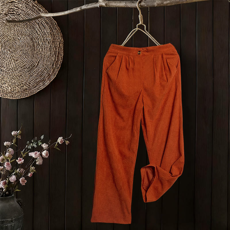 Pantalon droit décontracté en velours côtelé Buddha Stones pour femme avec poches - image 39