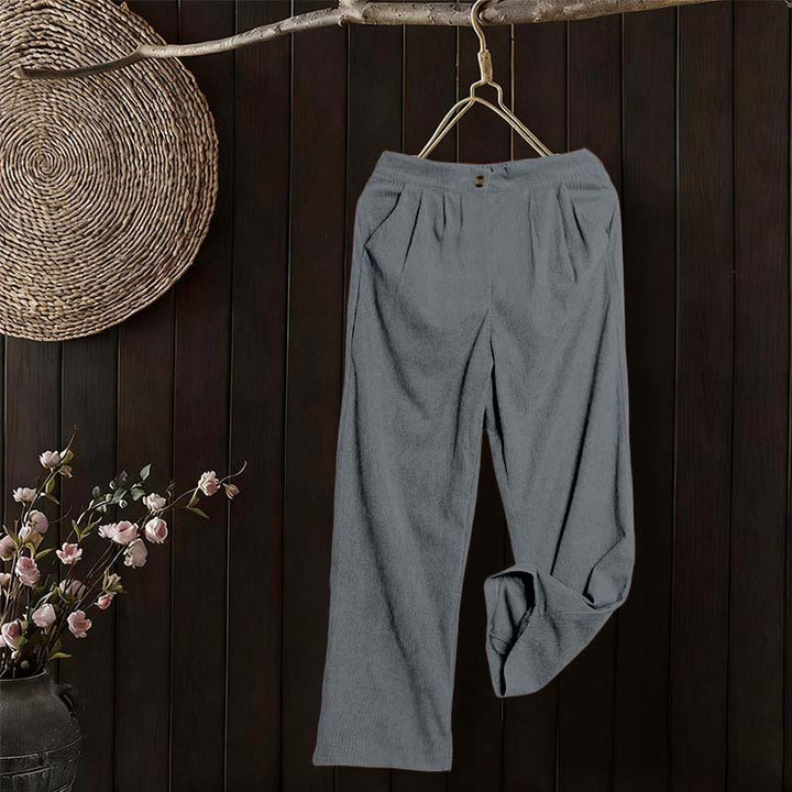 Pantalon droit décontracté en velours côtelé Buddha Stones pour femme avec poches - image 47