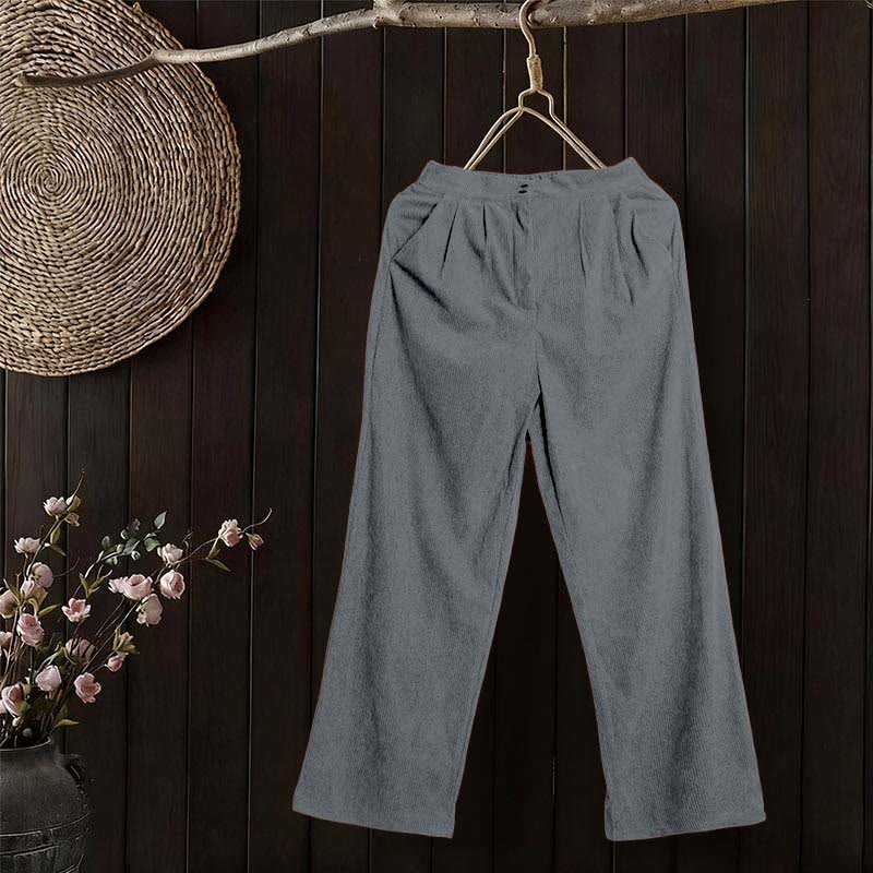 Pantalon droit décontracté en velours côtelé Buddha Stones pour femme avec poches - image 36