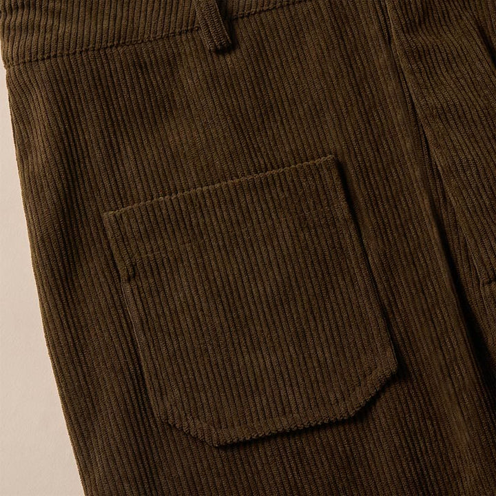 Pantalon large en velours côtelé uni et polyester Buddha Stones pour femme, avec boutons et poches - image 2