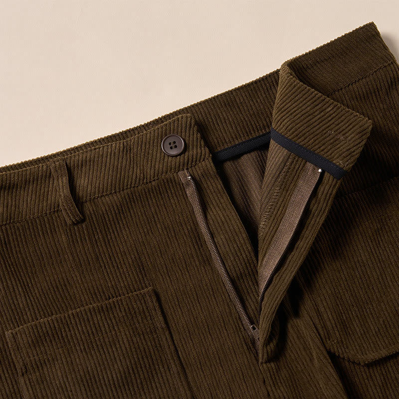 Pantalon large en velours côtelé uni et polyester Buddha Stones pour femme, avec boutons et poches - image 7