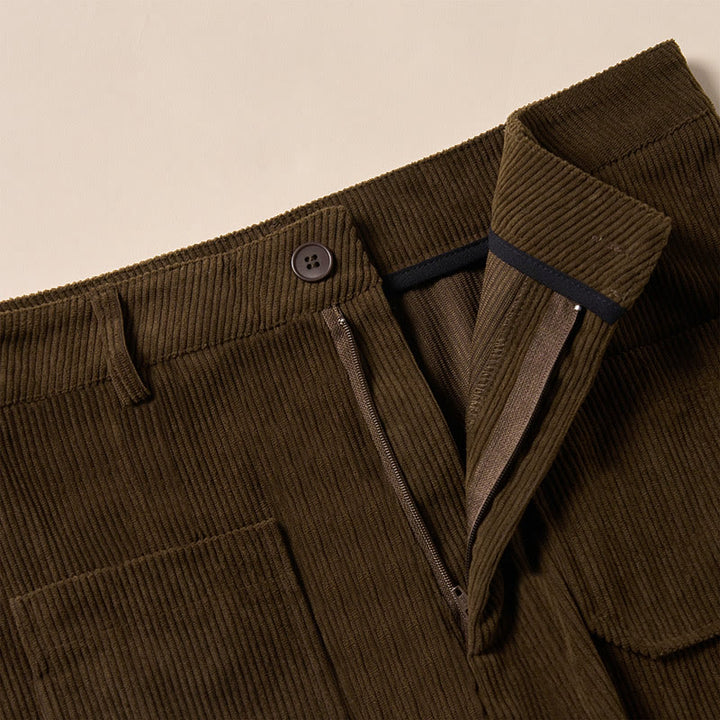 Pantalon large en velours côtelé uni et polyester Buddha Stones pour femme, avec boutons et poches - image 7