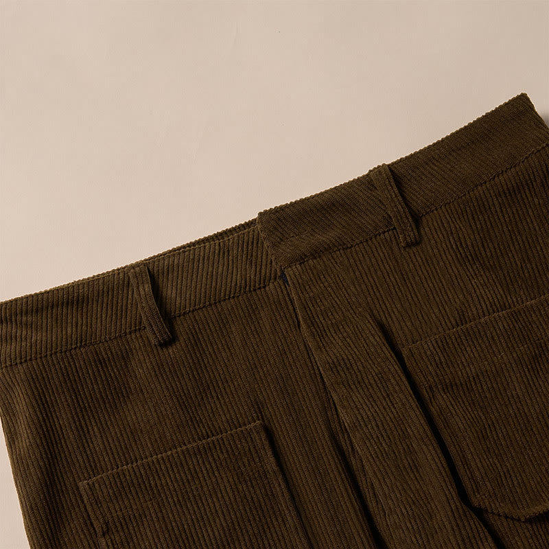 Pantalon large en velours côtelé uni et polyester Buddha Stones pour femme, avec boutons et poches - image 8