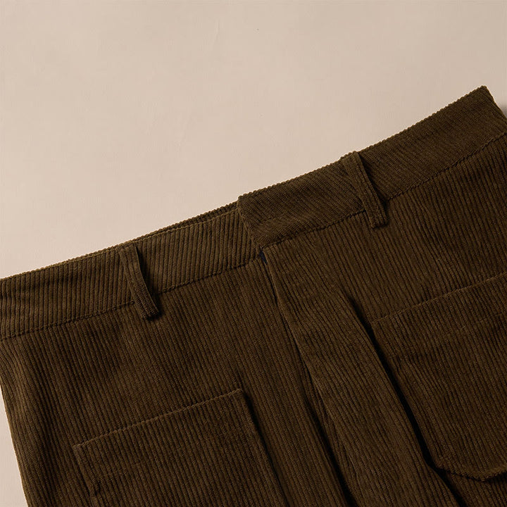 Pantalon large en velours côtelé uni et polyester Buddha Stones pour femme, avec boutons et poches - image 8