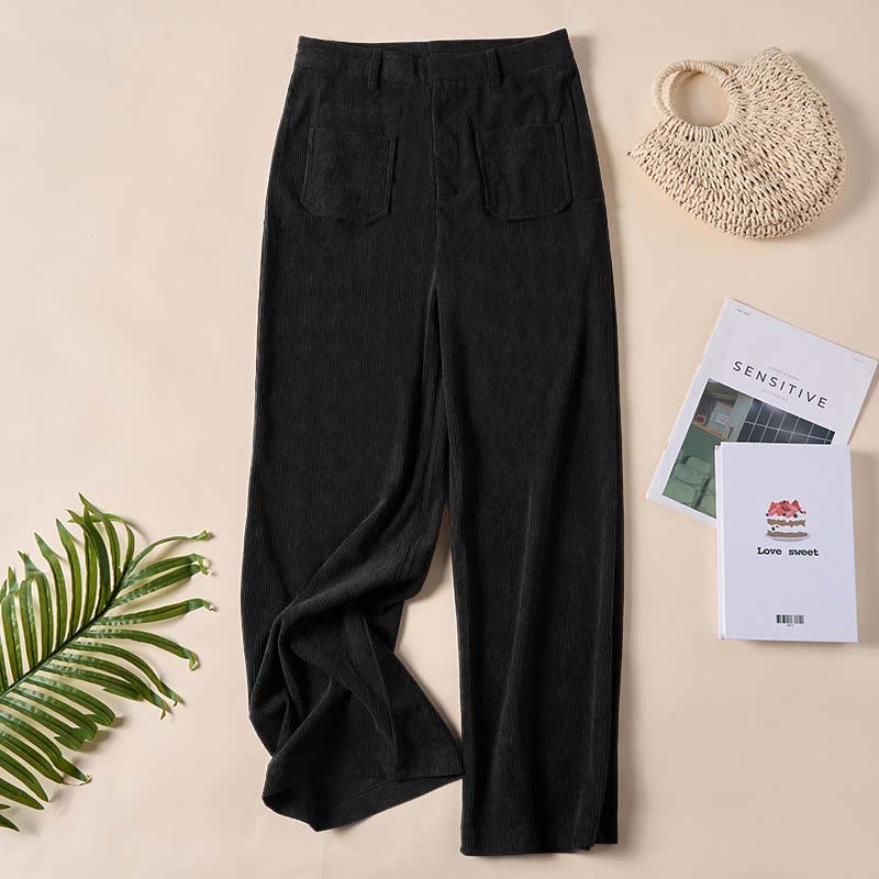 Pantalon large en velours côtelé uni et polyester Buddha Stones pour femme, avec boutons et poches - Noir - US14，UK/AU18，EU46 (2XL) - image 21