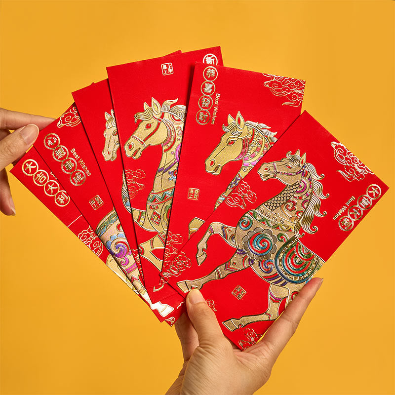 Lot de 6 enveloppes rouges chinoises en Buddha Stones, Année du Cheval, porte-bonheur, Nouvel An 2026 - image 1