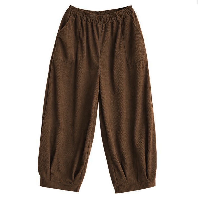 Pantalon Buddha Stones en velours côtelé pour femme, couleur unie, longueur cheville, design simple, avec poches, collection hiver - image 13