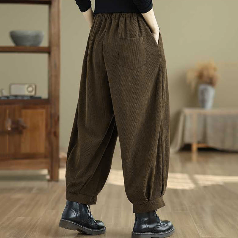 Pantalon Buddha Stones en velours côtelé pour femme, couleur unie, longueur cheville, design simple, avec poches, collection hiver - image 16