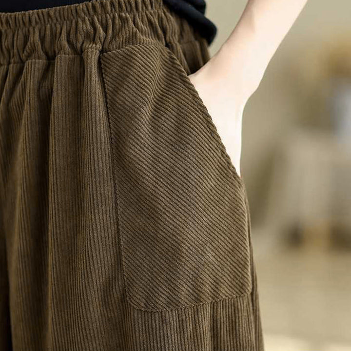 Pantalon Buddha Stones en velours côtelé pour femme, couleur unie, longueur cheville, design simple, avec poches, collection hiver - image 21