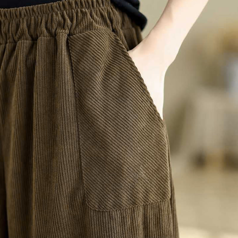 Pantalon Buddha Stones en velours côtelé pour femme, couleur unie, longueur cheville, design simple, avec poches, collection hiver - image 21