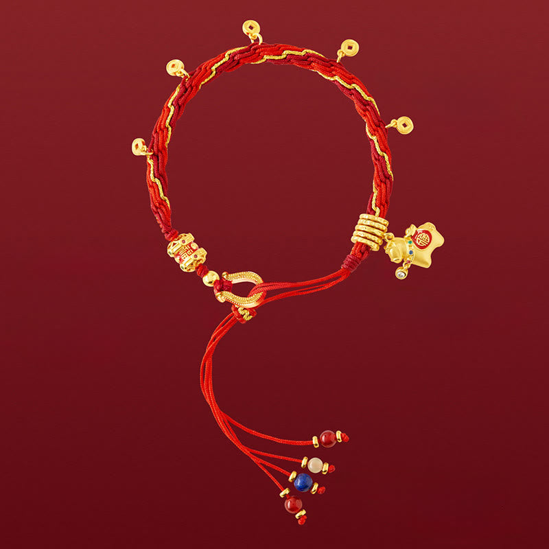 Buddha Stones Bracelet tressé rouge porte-bonheur en or 18 carats plaqué cuivre, représentant le personnage Fu de l'année du Cheval - image 1