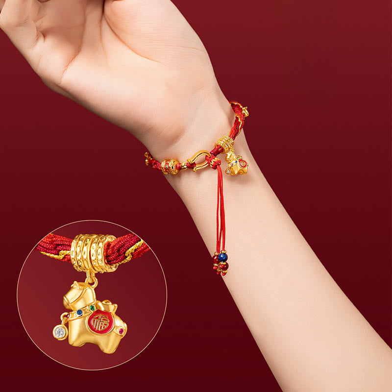 Buddha Stones Bracelet tressé rouge porte-bonheur en or 18 carats plaqué cuivre, représentant le personnage Fu de l'année du Cheval - image 8