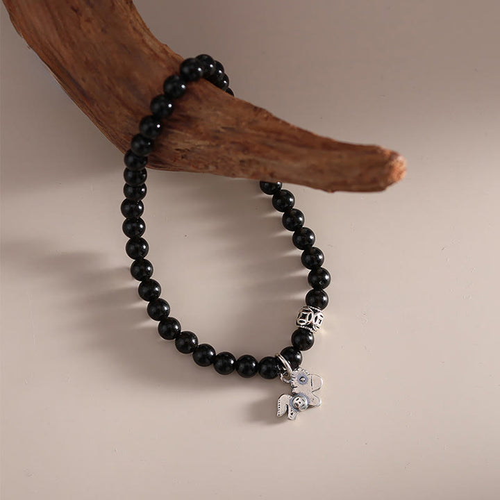 Bracelet de force en argent sterling 925 et obsidienne noire naturelle, Buddha Stones et symbole de l'année du Cheval - image 10