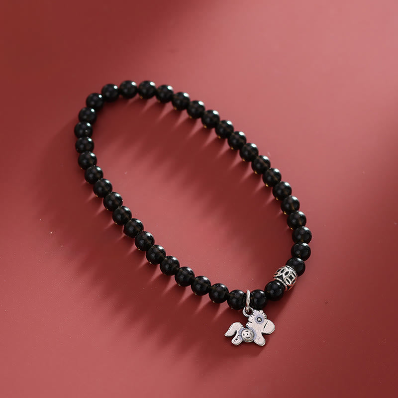Bracelet de force en argent sterling 925 et obsidienne noire naturelle, Buddha Stones et symbole de l'année du Cheval - image 9