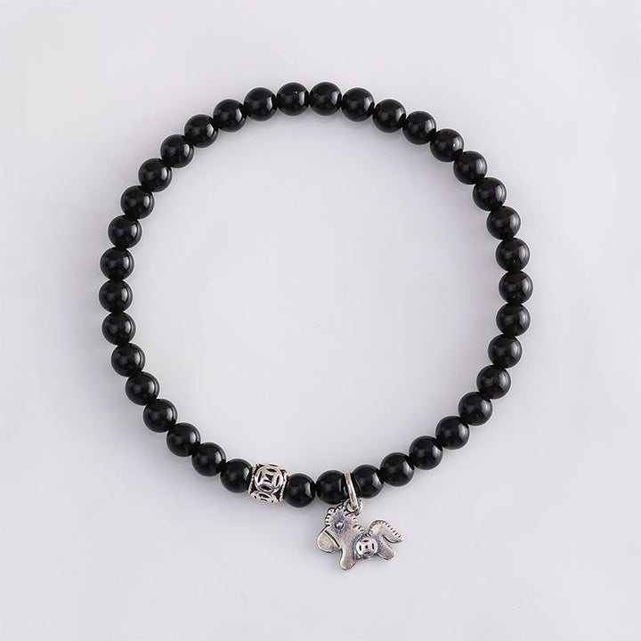 Bracelet de force en argent sterling 925 et obsidienne noire naturelle, Buddha Stones et symbole de l'année du Cheval - image 12
