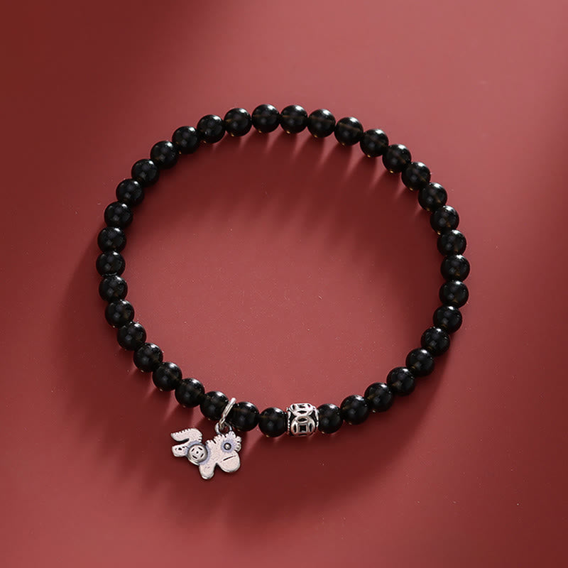 Bracelet de force en argent sterling 925 et obsidienne noire naturelle, Buddha Stones et symbole de l'année du Cheval - image 8