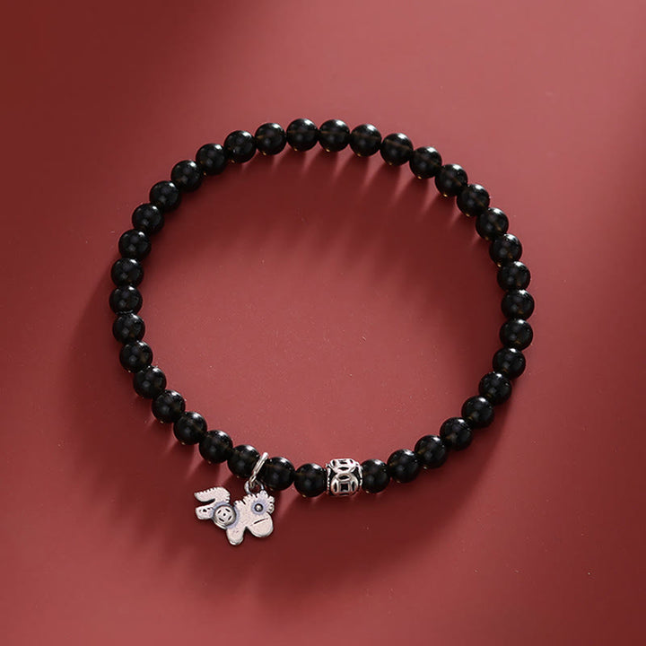 Bracelet de force en argent sterling 925 et obsidienne noire naturelle, Buddha Stones et symbole de l'année du Cheval - image 8