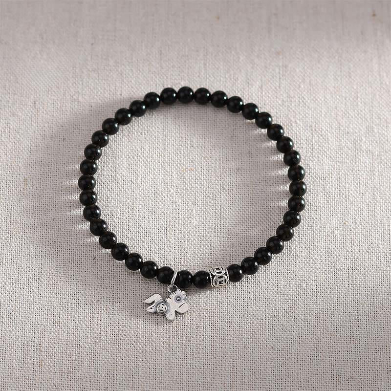 Bracelet de force en argent sterling 925 et obsidienne noire naturelle, Buddha Stones et symbole de l'année du Cheval - image 13