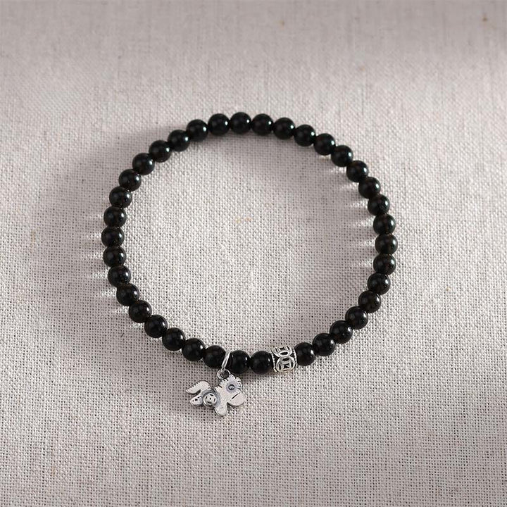 Bracelet de force en argent sterling 925 et obsidienne noire naturelle, Buddha Stones et symbole de l'année du Cheval - image 13