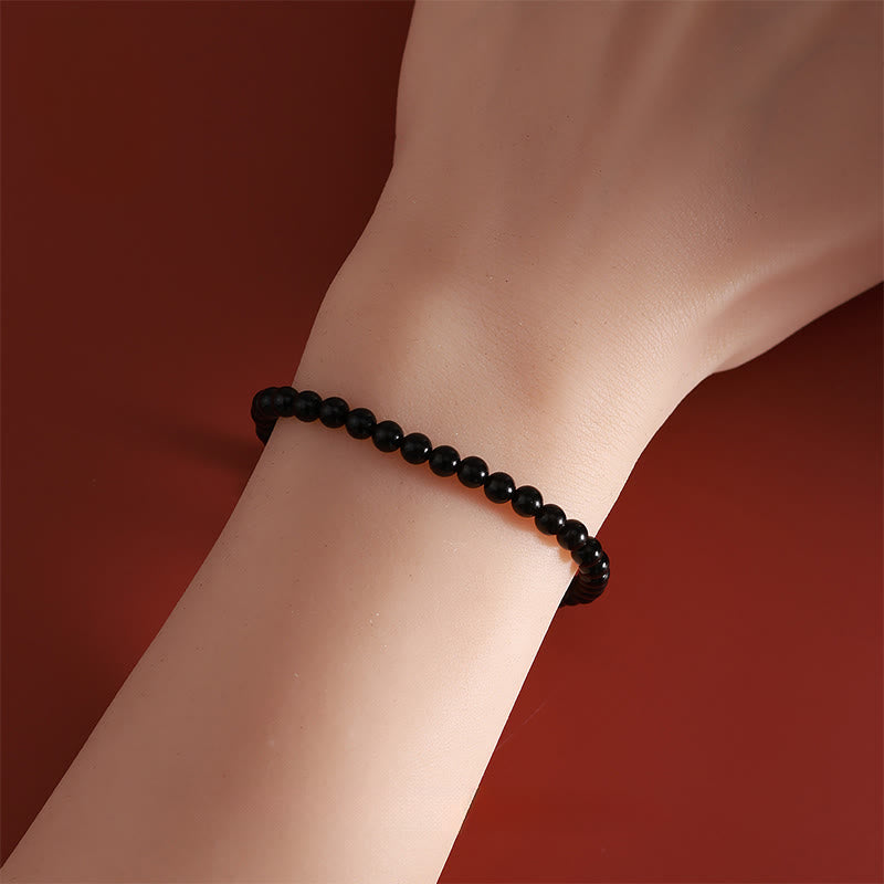 Bracelet de force en argent sterling 925 et obsidienne noire naturelle, Buddha Stones et symbole de l'année du Cheval - image 3