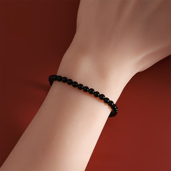 Bracelet de force en argent sterling 925 et obsidienne noire naturelle, Buddha Stones et symbole de l'année du Cheval - image 3