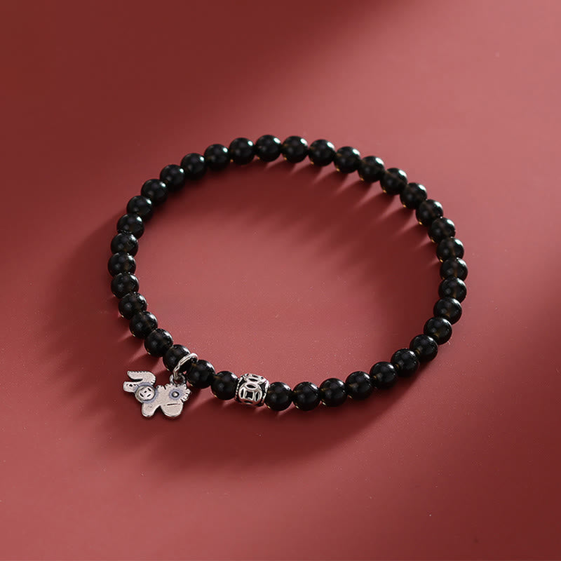 Bracelet de force en argent sterling 925 et obsidienne noire naturelle, Buddha Stones et symbole de l'année du Cheval - image 2