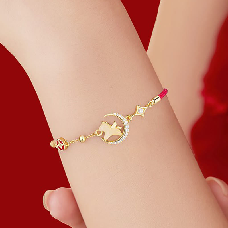 Bracelet en argent sterling 925 et zircons rouges, jade Hetian de Buddha Stones , année du cheval - image 3