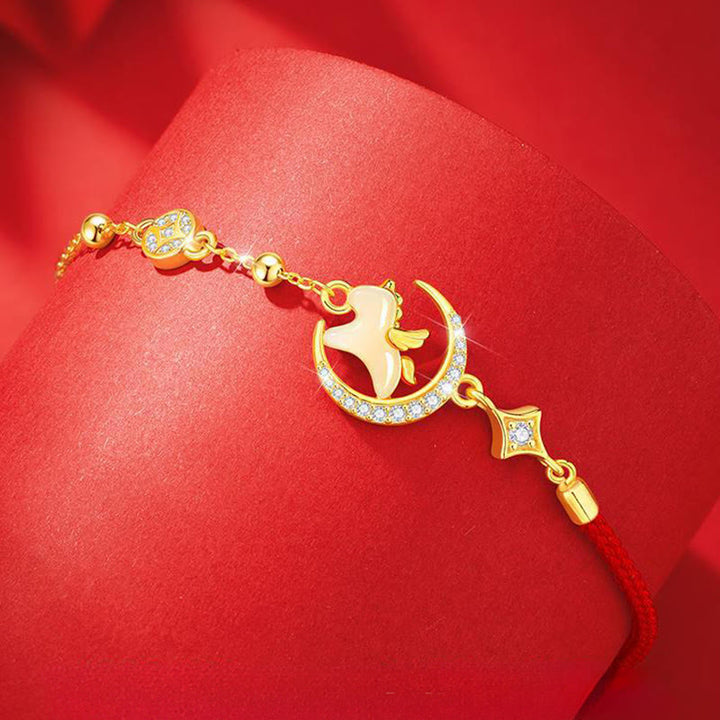 Bracelet en argent sterling 925 et zircons rouges, jade Hetian de Buddha Stones , année du cheval - image 2