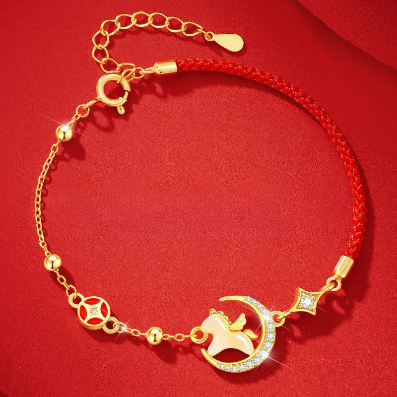 Bracelet en argent sterling 925 et zircons rouges, jade Hetian de Buddha Stones , année du cheval - image 1