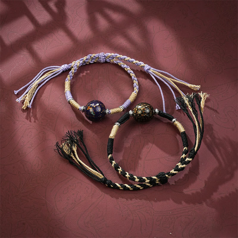 Bracelet en perles laquées multicolores tressées, orné de Buddha Stones - image 11