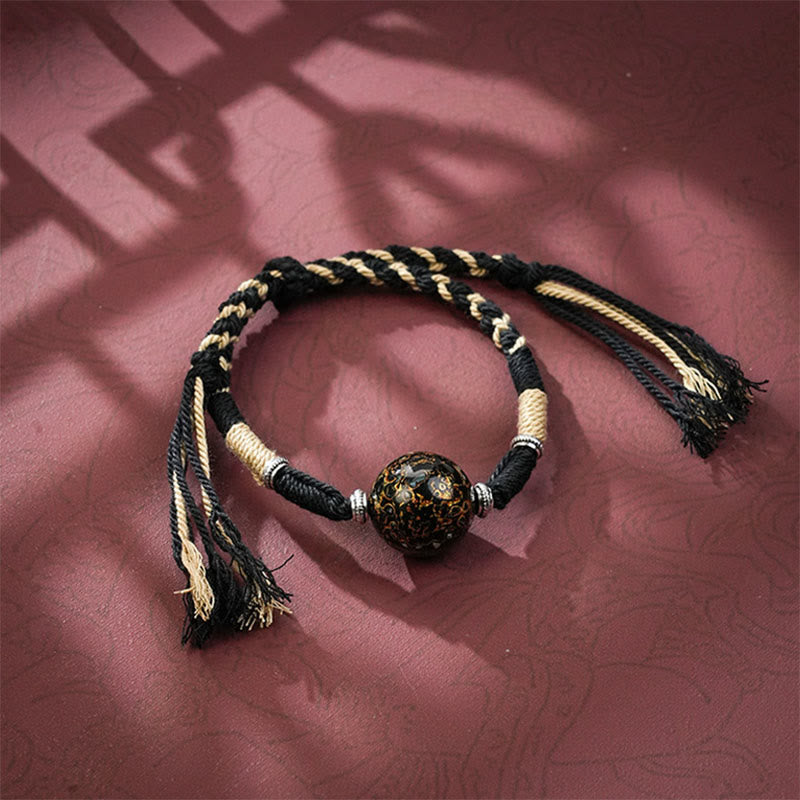 Bracelet en perles laquées multicolores tressées, orné de Buddha Stones - Noir - image 8