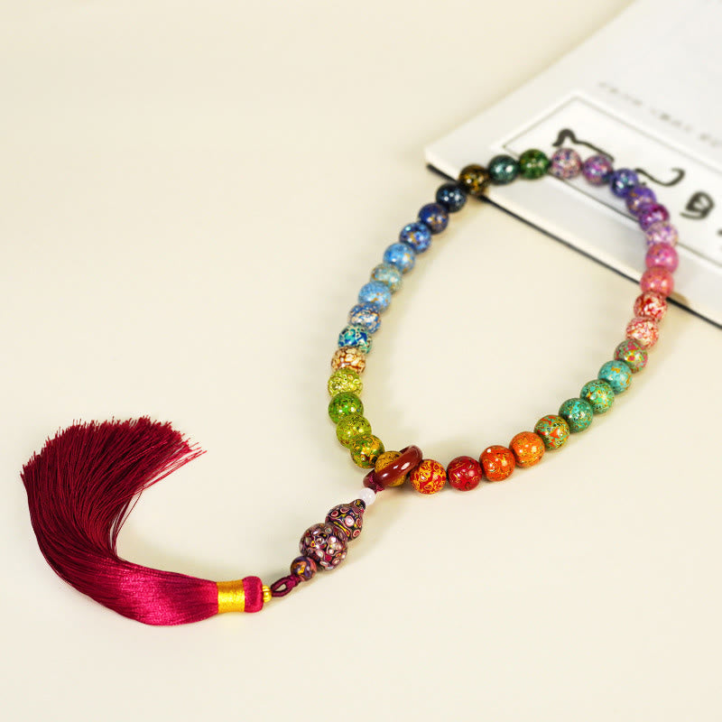 Bracelet de bénédiction en perles de calebasse, laque d'ébène et Buddha Stones - Ébène (Tour de poignet : 15-18 cm) - image 1